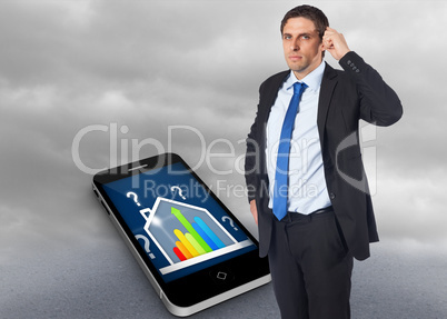 Composite image of thinking businessman scratching head