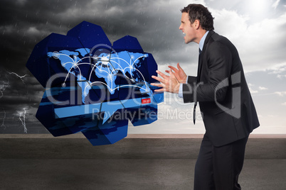 Composite image of stressed businessman gesturing