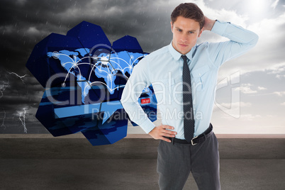 Composite image of thinking businessman scratching head