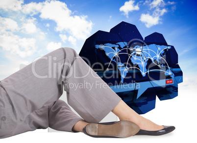 Composite image of relaxed businesswoman lying