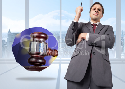 Composite image of thoughtful businessman holding pen Composite image of thoughtful businessman holding pen