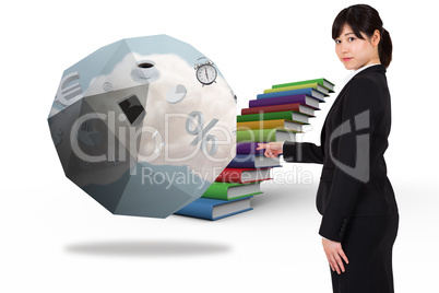 Composite image of focused businesswoman pointing