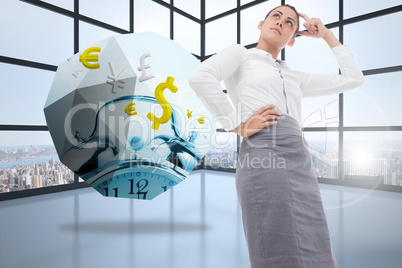 Composite image of thinking businesswoman