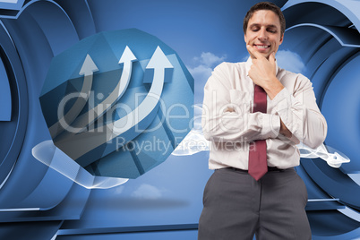 Composite image of thoughtful businessman with hand on chin