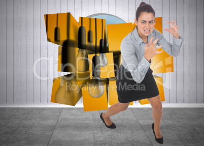 Composite image of furious businesswoman gesturing