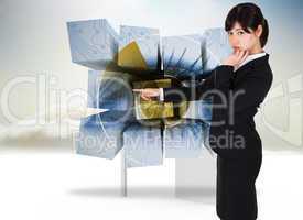 Composite image of businesswoman pointing