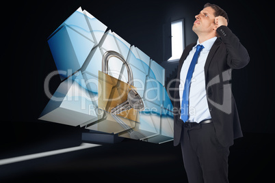 Composite image of thinking businessman scratching head