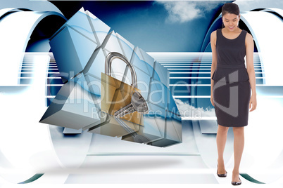 Composite image of asian businesswoman walking