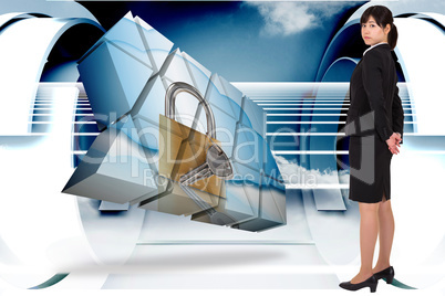 Composite image of serious businesswoman