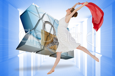 Composite image of young beautiful female dancer with red scarf