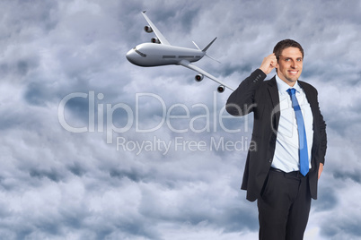 Composite image of thinking businessman scratching head