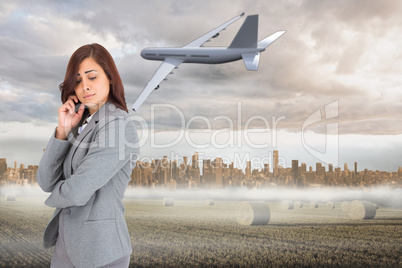 Composite image of worried businesswoman