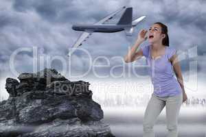 Composite image of young female yelling