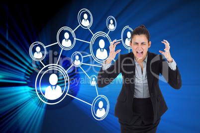 Composite image of angry businesswoman gesturing