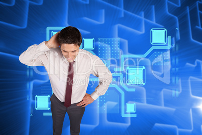 Composite image of thinking businessman scratching head Composite image of thinking businessman scratching head