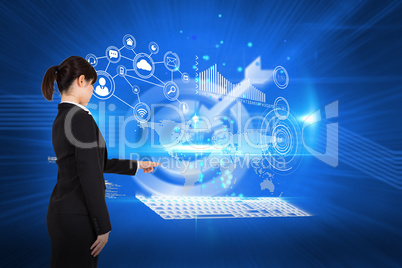 Composite image of businesswoman pointing