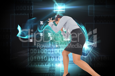 Composite image of furious businesswoman gesturing