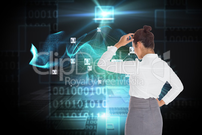 Composite image of businesswoman scratching her head