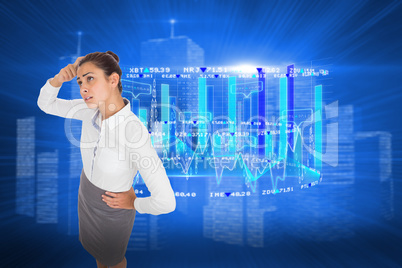 Composite image of worried businesswoman