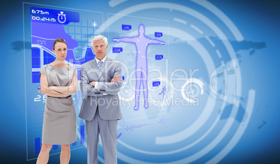 Composite image of businessman posing with work colleague