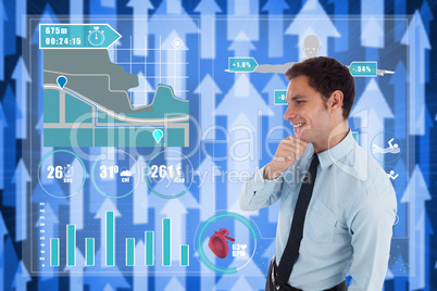 Composite image of thoughtful businessman with hand on chin