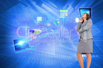 Composite image of smiling thoughtful businesswoman