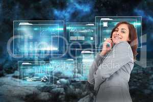 Composite image of smiling thoughtful businesswoman