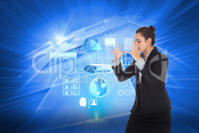 Composite image of angry businesswoman gesturing