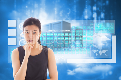 Composite image of thoughtful asian businesswoman