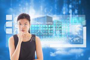 Composite image of thoughtful asian businesswoman