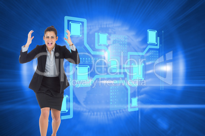 Composite image of angry businesswoman gesturing