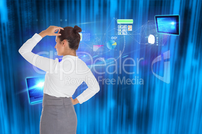 Composite image of businesswoman scratching her head