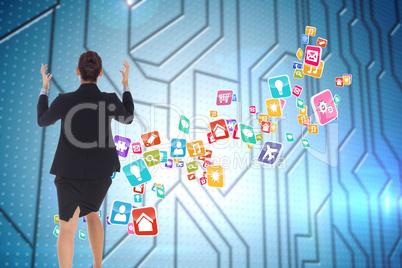 Composite image of businesswoman gesturing