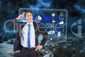 Composite image of thinking businessman scratching head