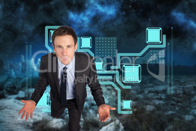 Composite image of businessman posing with arms out