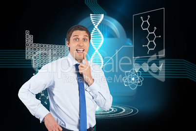 Composite image of thinking businessman touching his chin