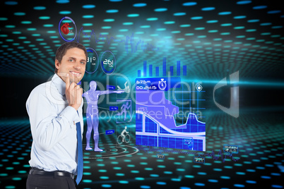 Composite image of thinking businessman touching his chin