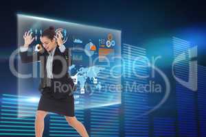 Composite image of angry businesswoman gesturing