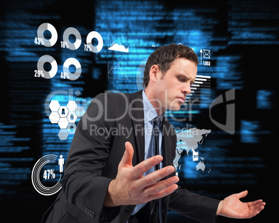 Composite image of businessman posing with arms out