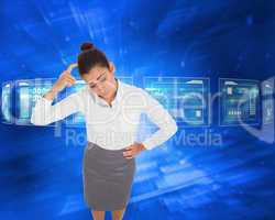 Composite image of worried businesswoman