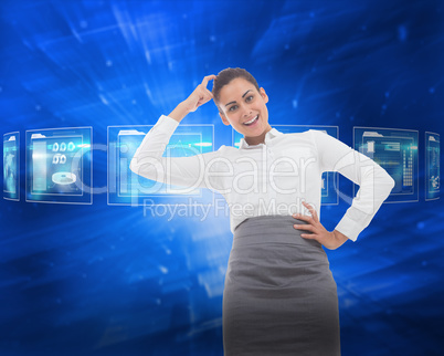 Composite image of smiling thoughtful businesswoman