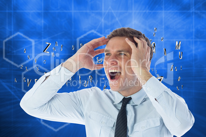 Composite image of stressed businessman shouting