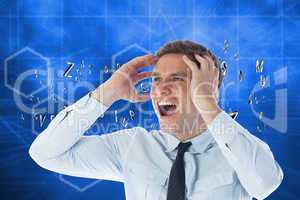 Composite image of stressed businessman shouting