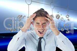 Composite image of stressed businessman shouting