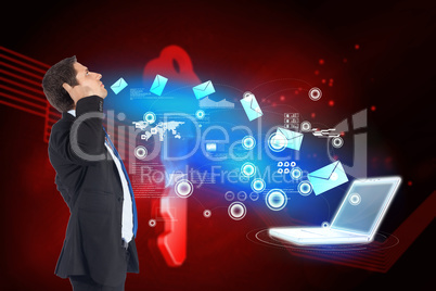 Composite image of thinking businessman scratching head