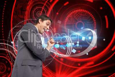 Composite image of thoughtful businessman holding pen