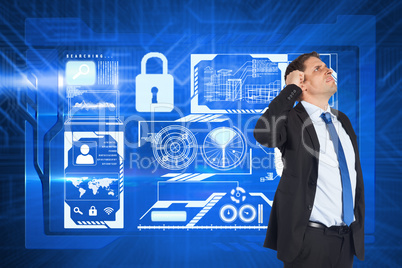 Composite image of thinking businessman scratching head