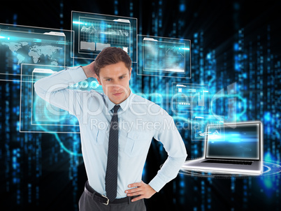 Composite image of thinking businessman scratching head