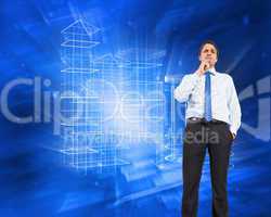 Composite image of thinking businessman touching chin