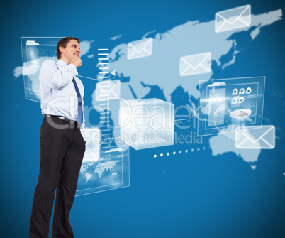 Composite image of thinking businessman touching chin Composite image of thinking businessman touching chin